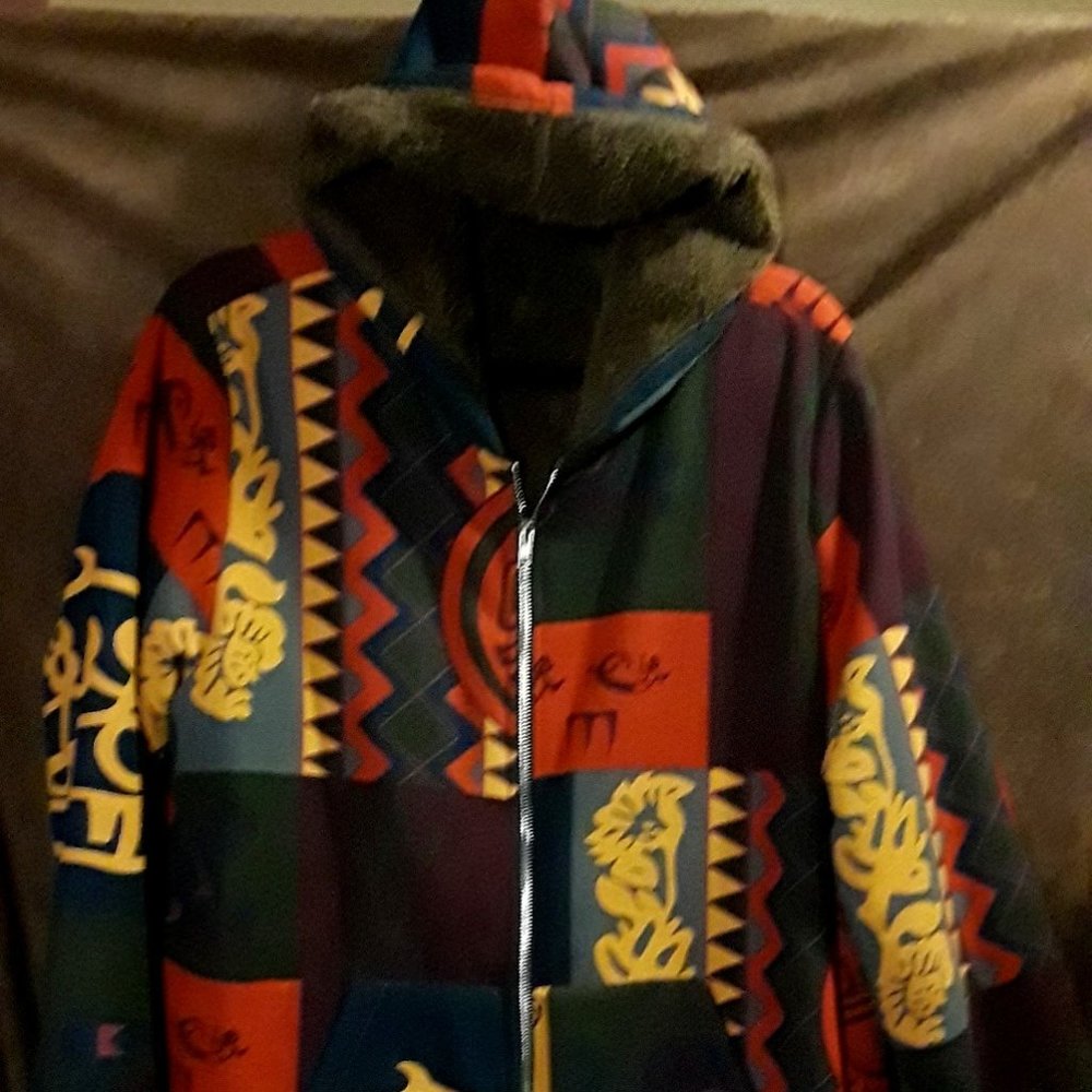 Ethnic Print Hooded Casual Coat